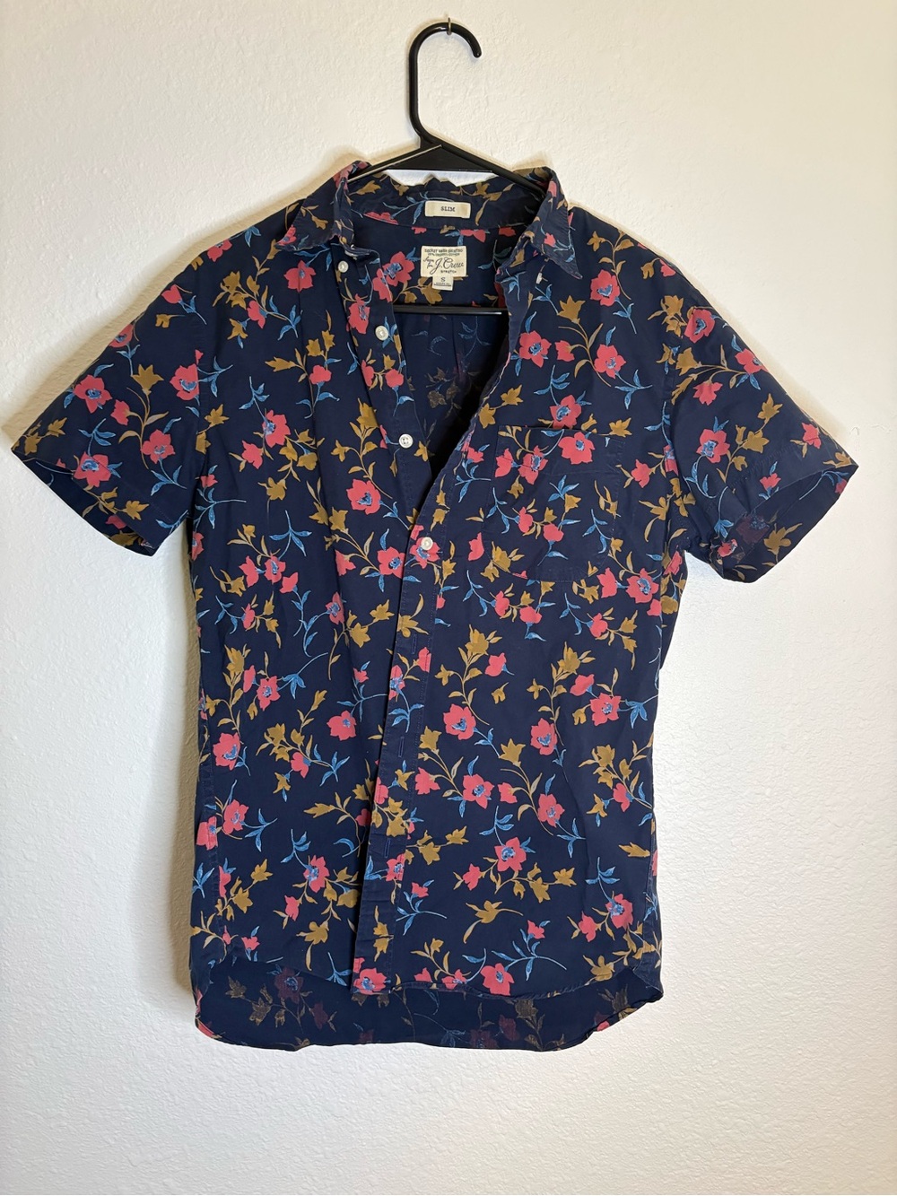 J. Crew Navy Short-Sleeve Floral Button-Down Shirt, S